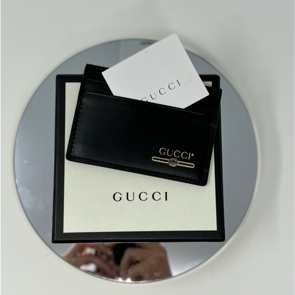 The Gucci Leather Gold Logo Card Holder $485 - Picture 2 of 6